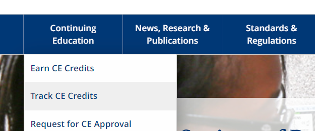 Displaying a dropdown menu under the 'Continuing Education' link on a website.